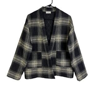 PLUTO Bulgaria Jacket Womens Small Black Quilted Lagenlook Plaid Oversized